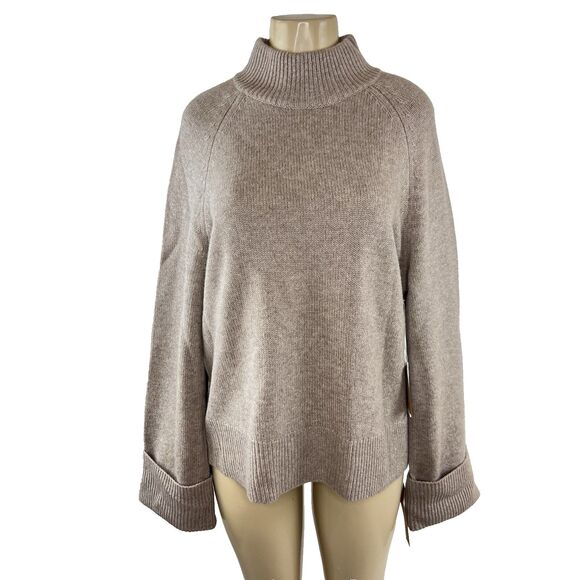 Reformation Garrett Cashmere Cropped Turtleneck Sweater Size L Oatmeal Knit NWT - Picture 15 of 16